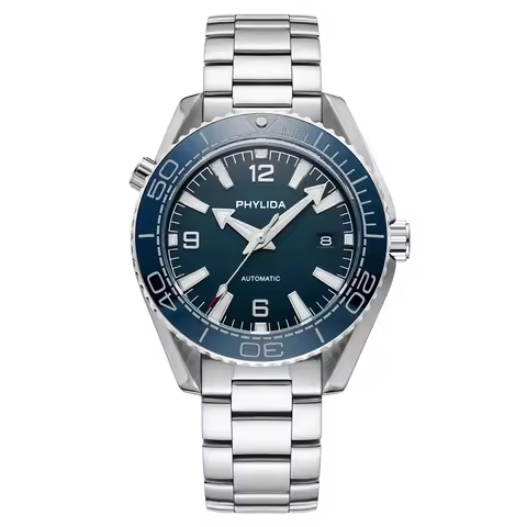 PHYLIDA 500m Men's 43.5mm Automatic Diver Watch Blue Dial Sapphire Crystal with NH35A Movement