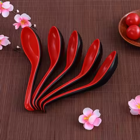 5pcs Soup Spoons Japanese Style Rice Spoons Melamine Spoon Sauces Soup Spoon Porridge Spoon Ramen Ph