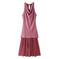 6994-Fashionable Pleated Spliced MIDI Dress