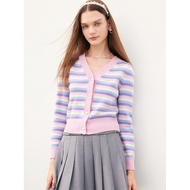 [Ready Stock] Gloria Casual Winter New Style Contrast Color Design Striped Knitted Cardigan Women 1A