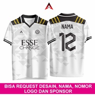 Baju Bola Custom Nama Nomor | Jersey Futsal Kerah Retro Warna Hitam Putih | Jersi Bola Voli Pantai K