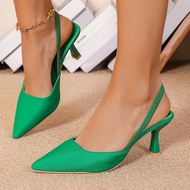 1 Pair Women's Green Convertible High Heel Closed Toe Sandals 7cm & Black Pointy Toe Kitten Heel Sli