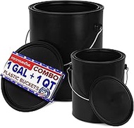 1 Quart & 1 Gallon Plastic Paint Buckets (2 Pack Combo) Triple-Lock Airtight Seal to Minimizing Skim