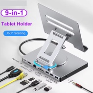 9 in 1 USB C HUB Tablet Holder Docking Station 4K60Hz HDMI 1000Mbps Ethernet USB3.0 5Gbps Data Trans