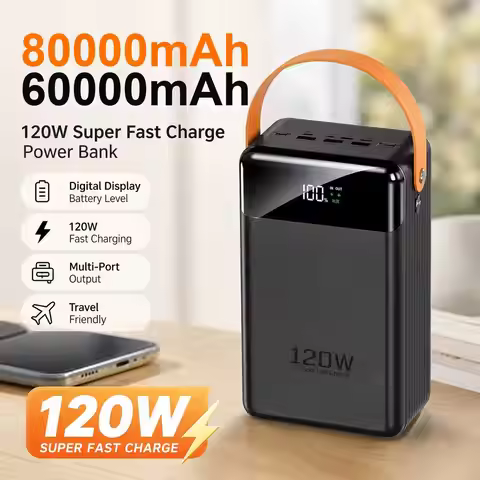 Portable Charger Power Bank with Built-in Dual Cables 60000mAh 80000mAh 120W External Battery for Tr