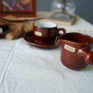 日本雜貨-文青咖啡館Noritake FOLKSTONE深棕色咖啡拿鐵杯盤組3件