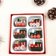GANTUNGAN Wooden Train Christmas Hanger Set of 6 Christmas Tree Decorations Children's Gift Train