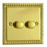 British Standard Switch 2 GANG 1 WAY 100W LED DIMMER SWITCH GEORGIAN BRASS
