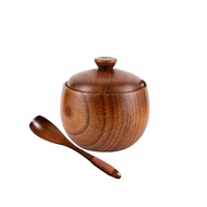 1/2/3pcs Wooden Salt Celler with Lid and Spoon Sugar Spice Pepper Seasoning Box with Wooden Tray Kit