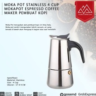 Moka Pot Stainless 4 Cup Mokapot Espresso Coffee Maker JS Coffee Maker