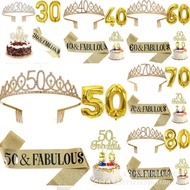 30 40 50 60th Birthday Golden Birthday Party Crown Shoulder Strap Candle Cake Insert Row Aluminum Fo