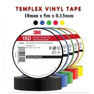 3M Electrical Tape 150 Temflex Vinyl Tape 18mm × 5M × 0.13mm PVC Waterproof Wire Tape / Electric Ins