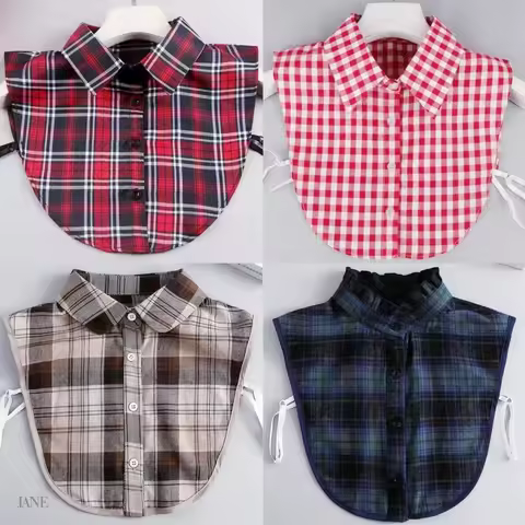 2025 Ins Fake Collar Plaid Shirt Detachable Collars Solid Shirt Womens Dickie Collar White Girls Top