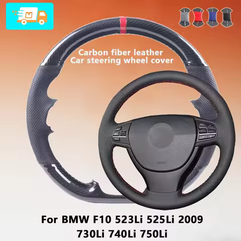Customize Fit Carbon Fiber Leather Car Steering Wheel Cover For BMW F10 523Li 525Li 2009 730Li 740Li