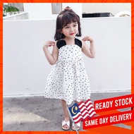 GOSB 2 - 7yrs Old Baby Girls White Polkadot Dress Sleeveless Dress Cotton Dress Baju Skirt Kanak Kan