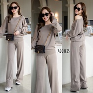 ขายดีมากก Address airport look เซตเสื้อไหมพรมแขนยาว มาพร้อมกางเกงไหมพรมเอวสม็อค T-Shirtnista