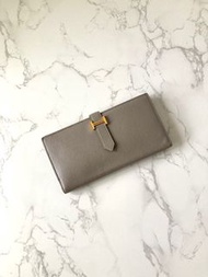 Hermes Bearn Wallet - Etoupe Bi-fold Long purse Epsom Leather 中古大象灰皮革H金扣Bearn長銀錢包手拿袋長夾