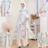 Sulam dress jubah kaftan set muslimah blouse seluar palazo nikah bridesmaid floral print baju kurung plus size women set