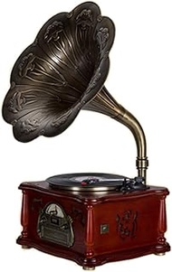 Vintage phonograph vinyl turntable Bluetooth record player 3 speed 33/45/78 with FM frequency modulation USB CD remote control rubber wood (color: brown/dark red)
