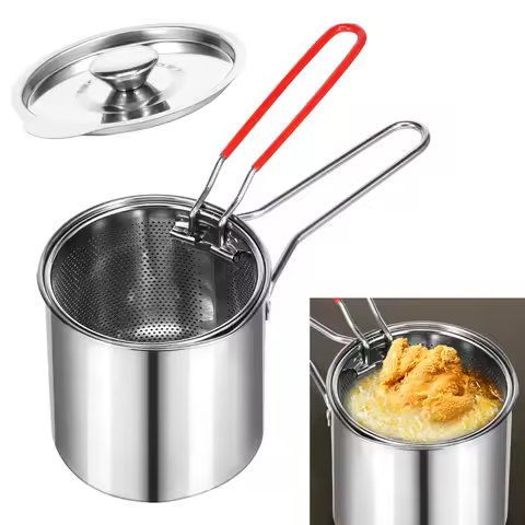 Stainless Steel Deep Fryer with Strainer Basket Multi-Purpose for Home Tempura Chicken Frying Fry Po