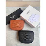 [Old Fairy] High Ding CELINE cuir Saddle Bag Embossed Arc de Triomphe logo Saddle Bag Calfskin Shoul
