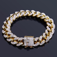 Micro-Set Synthetic Zirconia Miami Cuban Chain 14mm Men's Subtle 3D Plated 14K Gold Plated Bracelet