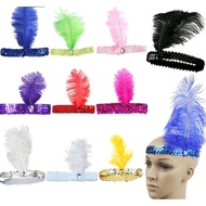 Ostrich feather flapper girl head band headpiece hair accessory feather clip dancing 1920s dress red Indian Great gatsby