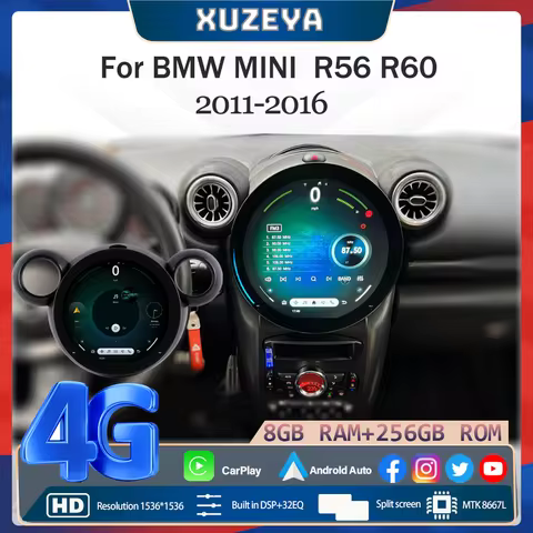 For BMW Mini Cooper R56 R60 2011-2016 GPS Android 15 Auto Carplay Car Navigation Stereo Multimedia P