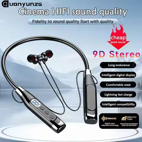 True Stereo Wireless Headphones Bluetooth Neckband Earphones Neckband Magnetic Earbuds LED Display S