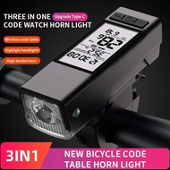 ESLNF 3in1 Bike Computer 450LM Bicycle Front Light with 120db Horn Waterproof Multifunctional Bicycle Speedmeter Performance Tracker Cycling Electric Bell with Remote