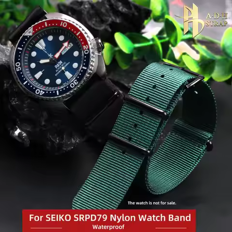 Integrated Waterproof Nylon Watch Strap For Seiko No.5 Black Green Water Ghost SRPD79K1 SRPD77K1 SRP