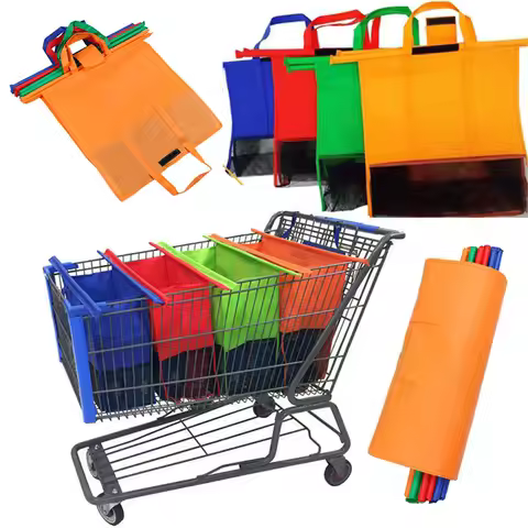 4Pcs/set Supermarket Shopping Storage Bags Foldable Cart Trolley Reusable Eco-Friendly Grocery Shop