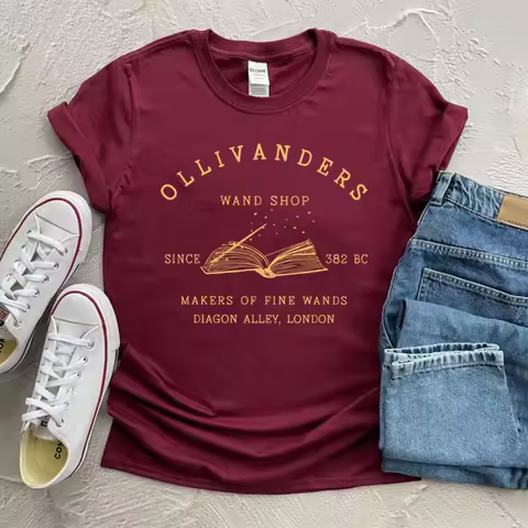 2025 Ollivanders Wand Shop T Shirt Wizard Book Shop Shirt HP Shirt Book Nerd Aesthetic Clothes Magic