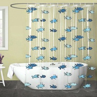 1pc Highly See-Through Funny Fish Print Shower Curtain, Cooling Summer Waterproof Bathroom Door Curt