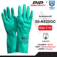 PIP รุ่น 50-AS25GC ถุงมือเซฟตี้ Nitrile ป้องกันสารเคมี ได้มากที่สุดในตลาด ฝ่ามือปั๊มนูนลายเพชรเพื่อก