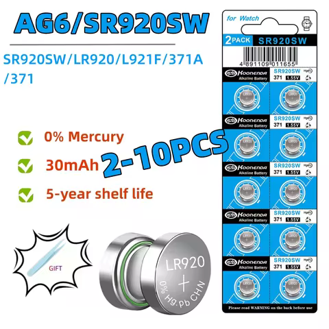 2-10PCS 1.55V AG6 30mAh 371 Button Batteries SR920SW LR920 SR927 171 370 L921 LR69 SR920 For Watch T