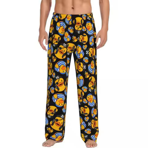 Men's Cartoon Animal Rubber Duck Pajama Pants Custom Print Sleep Sleepwear Bottoms with Pockets