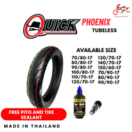 ORIG AT HIGH QUALITY QUICK TUBELESS TIRE PHOENIX FOR MOTORCYCLE 70/80-17 | 80/80-17 | 90/80-17 | 100/80-17 | 110/70-17 | 120/70-17 | 130/70-17 | 140/70-17 | 150/60-17 | 70/90-17 | 80/90-17 | 90/90-17 WITH TIRE SEALANT AND PITO