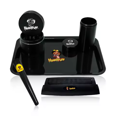 HONEYPUFF Smoking Set Herb Grinder Tobacco Kit Plastic Rolling Tray +110mm Rolling Maker+ Plastic Me