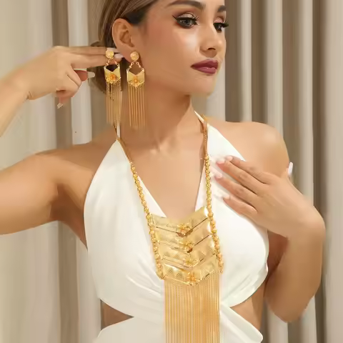 New Dubai 24K Gold Plated Alloy Necklace Earrings for Women's Jewelry Set DD10265