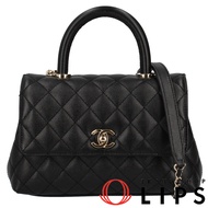 二手香奈兒 Coco Handle XS 兩用手提包 A92990，魚子醬紋皮革，黑色。