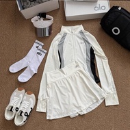 alo Sports Casual Fashion Set for Women Yoga Jacket with Anti-Exposure Short Skirt Two-Piece Set