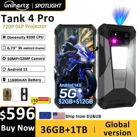 Unihertz by 8849 Tank 4 pro 5G Phone Built-in 720P Projector Dimensity 8300 16GB/18GB 3k AMOLED 1160