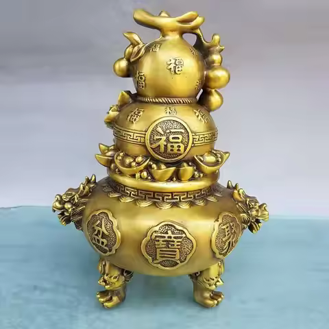 Copper Fulu Jinbao Feng Shui Decoration Ornaments Meditation Baifu Gourd Bafang Lai Cai Dragon Head 