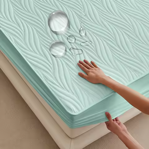 1 pc Curved Floral 100% Waterproof Fitted Sheet with Elastic Band for Single Double Full Queen King 