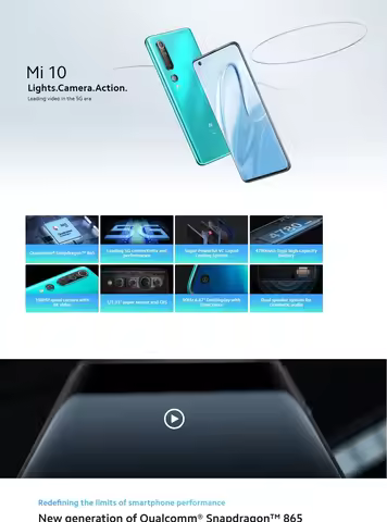 Xiaomi 10 Android 6.67 inch Qualcomm Snapdragon 865 RAM 12GB ROM 256GB 4780 mAh Global Firmware Hype