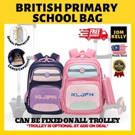 JOM KELLY British Style Trolley School Bag Primary School Bag Trolley Rolling Backpack Beg Sekolah Roda Beg Sekolah Rendah School Bag Only
