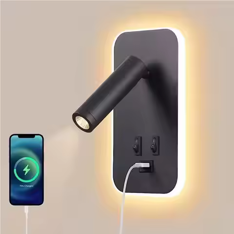 LED Wall Mounted Reading Light with Switch And USB Port Rotatable Bedside Wall Lamp Wall Sconce Spot