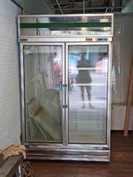 二手中古直立式，營業用，雙門透明玻璃冷藏冰箱，保固3個月