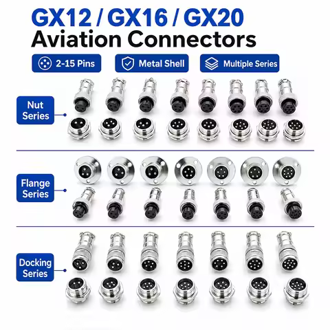 Pin Connector GX16 2–10 GX12 GX16 GX20 Aviation Connector Plug Socket Set, 2–10 Pin Male Female Circ